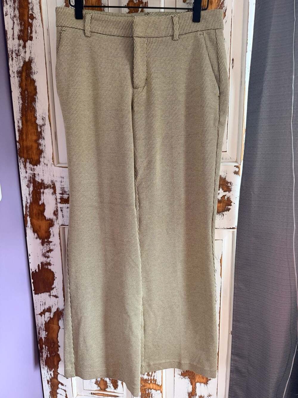 Liverpool Women’s Kelsey Wide Leg Trousers Houndstooth Olive Tan Size 4/27